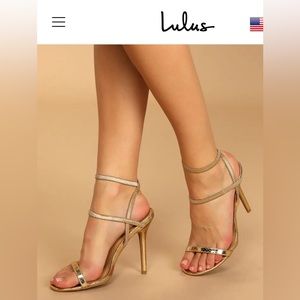 Lulus Adelle light gold embossed snake print stiletto with ankle straps